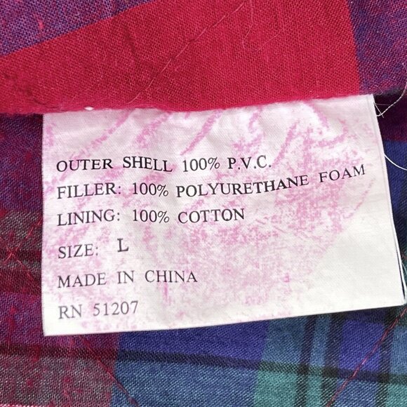 Misty Harbor Vintage Any Weather Slicker Hooded Raincoat Navy Red Plaid Size L - Picture 11 of 11